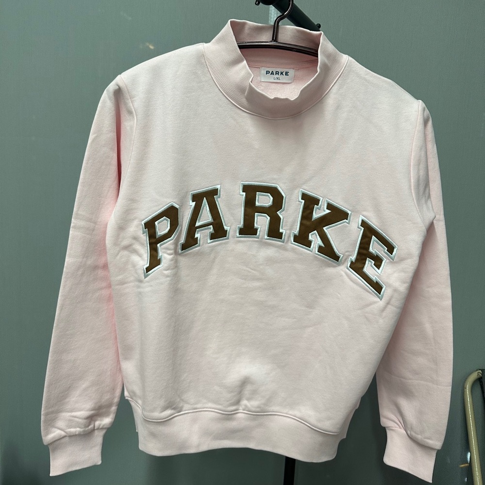 PARKE Women's Pink Mock Neck Logo Sweatshirt
